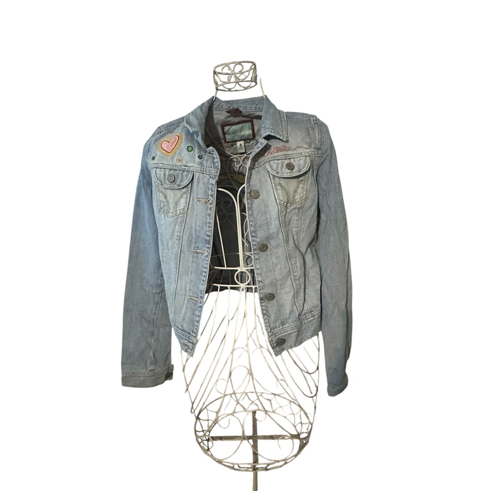 Vintage style Hollister California Embroidered Denim Jacket Heart Stars Small